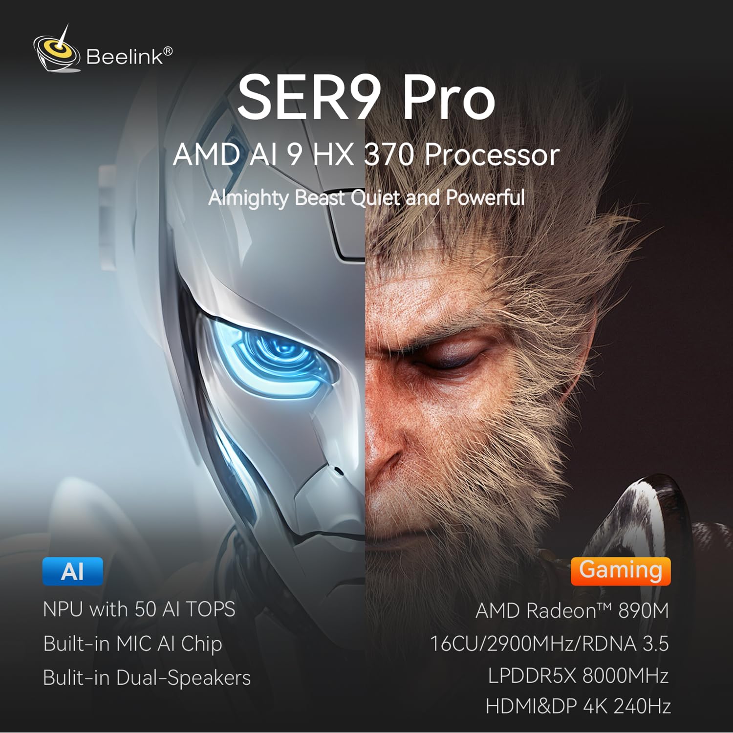Amazon.com: Beelink SER9 AI Mini PC, AMD Ryzen AI 9 HX 370(up to